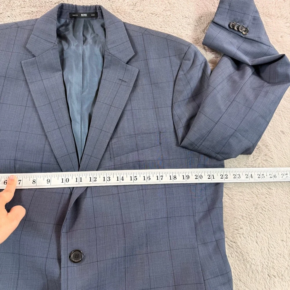 Hugo Boss Blue Plaid Paolini Movio‎ US Blazer Sport Coat Mens 42L Made in USA
